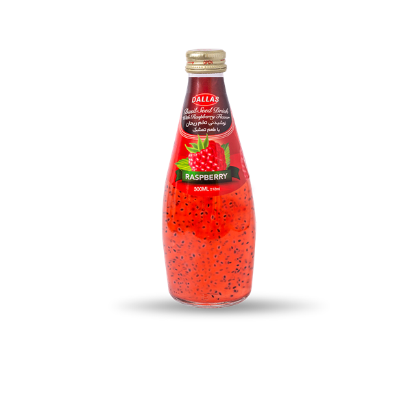 Basil seed drink with raspberry flavor